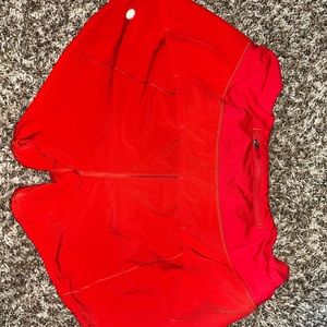 Lululemon Speed-Up mid rise lined red/orange shorts 4inch inseam